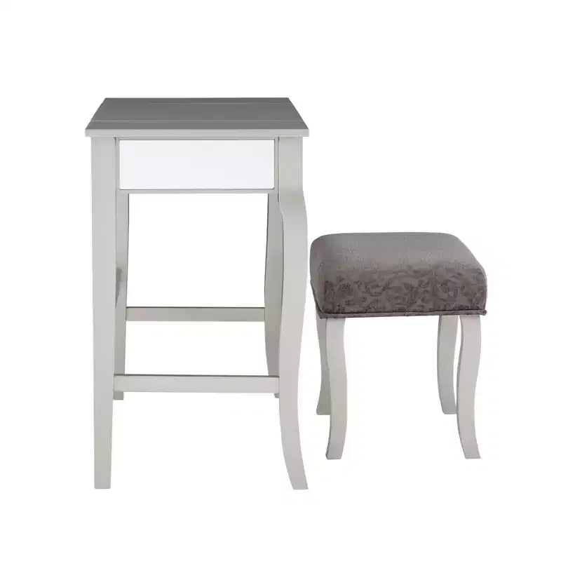 Coiffeuse en bois Harper Glam avec miroir escamotable et tabouret tapissé gris Miroir et argent - Linon