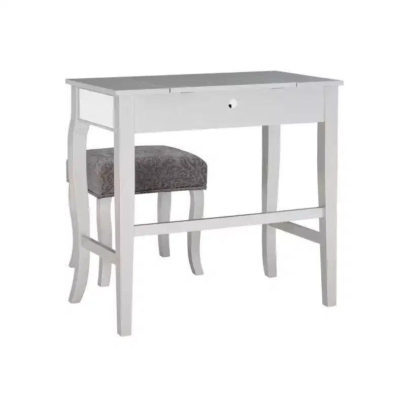 Coiffeuse en bois Harper Glam avec miroir escamotable et tabouret tapissé gris Miroir et argent - Linon