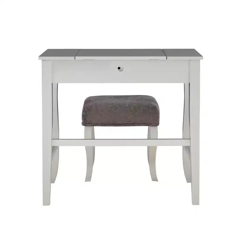 Coiffeuse en bois Harper Glam avec miroir escamotable et tabouret tapissé gris Miroir et argent - Linon