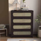 Commode 4 tiroirs en faux rotin tissé Summertree Espresso – miBasics : style bohème, ambiance resort, design compact