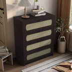 Commode 4 tiroirs en faux rotin tissé Summertree Espresso – miBasics : style bohème, ambiance resort, design compact