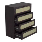 Commode 4 tiroirs en faux rotin tissé Summertree Espresso – miBasics : style bohème, ambiance resort, design compact
