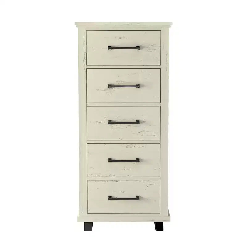 Commode, chiffonnier et tables de chevet contemporains Festivo 4 pièces coloris blanc cassé scié : design moderne, MDF, base en métal