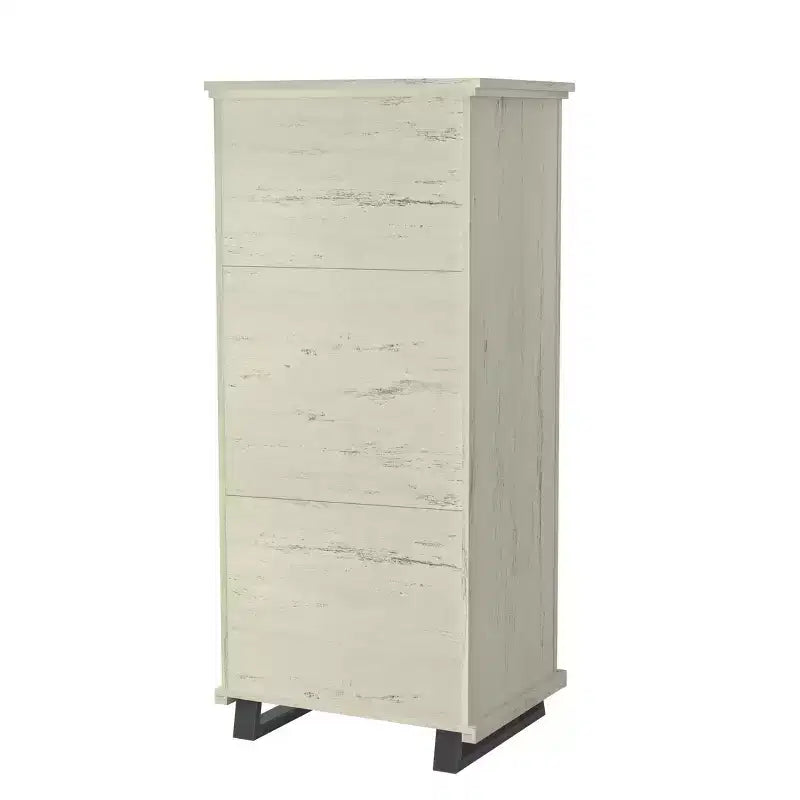 Commode, chiffonnier et tables de chevet contemporains Festivo 4 pièces coloris blanc cassé scié : design moderne, MDF, base en métal