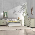 Commode, chiffonnier et tables de chevet contemporains Festivo 4 pièces coloris blanc cassé scié : design moderne, MDF, base en métal