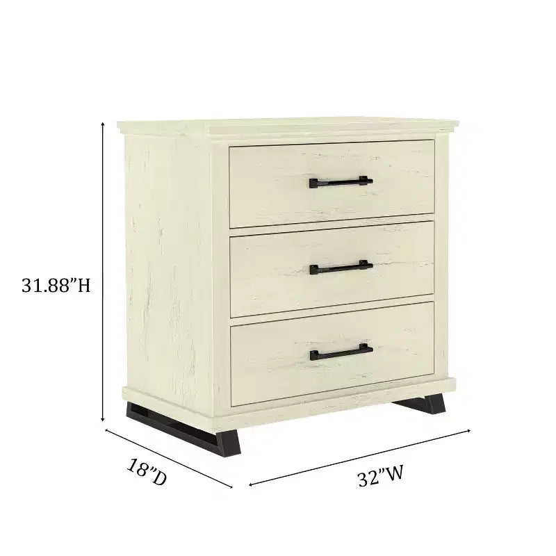 Commode, chiffonnier et tables de chevet contemporains Festivo 4 pièces coloris blanc cassé scié : design moderne, MDF, base en métal