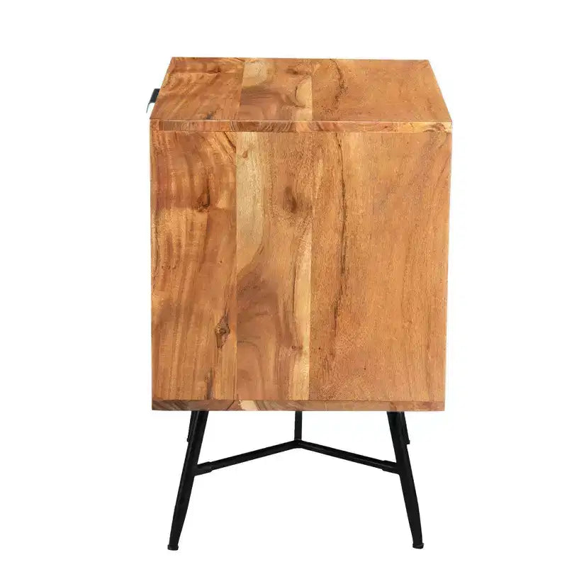 La table de chevet Urban Port 2 tiroirs en bois avec pieds métalliques inclinés marron/noir