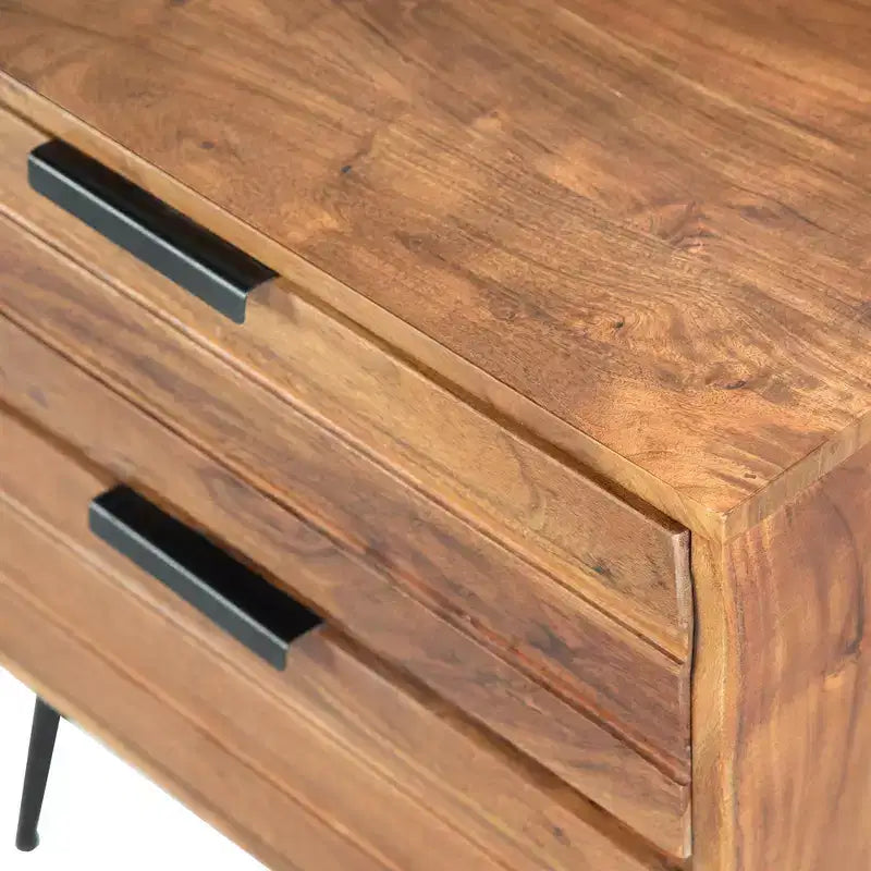La table de chevet Urban Port 2 tiroirs en bois avec pieds métalliques inclinés marron/noir