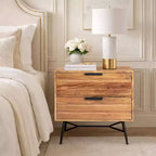 La table de chevet Urban Port 2 tiroirs en bois avec pieds métalliques inclinés marron/noir