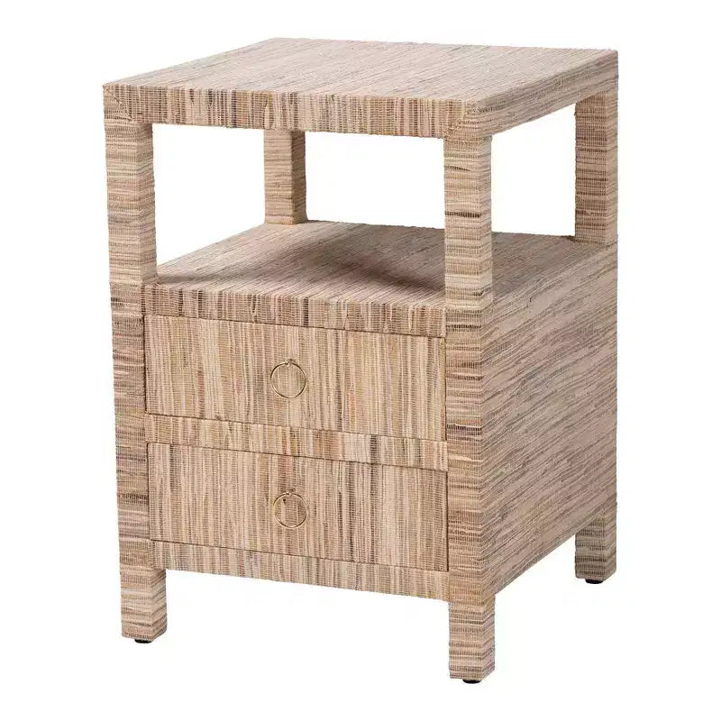 Table de chevet 2 tiroirs en herbe tressée Bali & Pari Paine Naturel