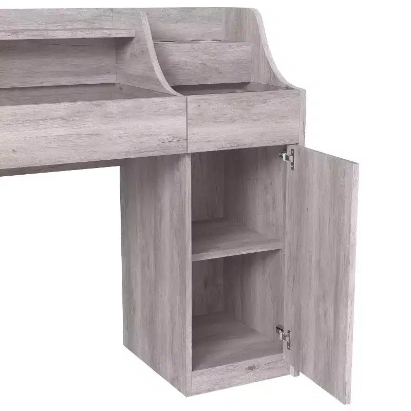 Coiffeuse 3 tiroirs Shop At Home 24h/24 et 7j/7 Peacemeld contemporaine 124,5 cm avec plateau en verre blanc côtier : Coiffeuse de chambre avec grand espace de rangement