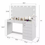 Coiffeuse Blanche Johanna avec Boules de Cristal Lumineuses - Boahaus : Miroir Hollywood, 8 Tiroirs, Port USB