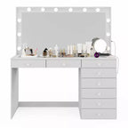 Coiffeuse Blanche Johanna avec Boules de Cristal Lumineuses - Boahaus : Miroir Hollywood, 8 Tiroirs, Port USB