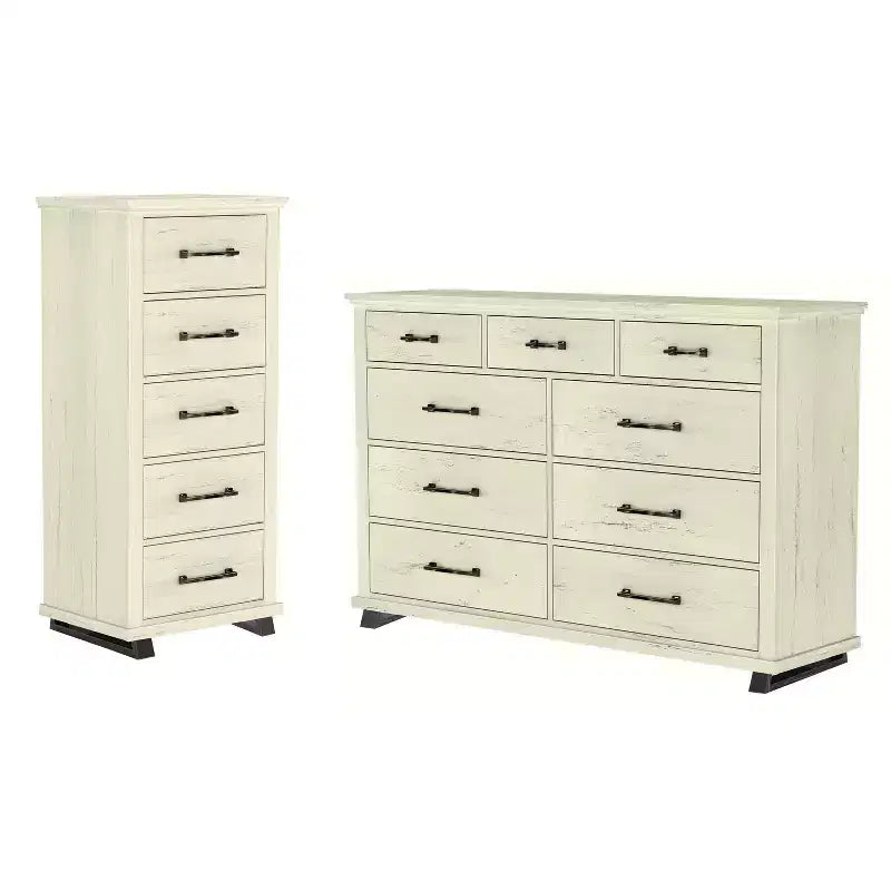 Commode contemporaine Festivo à 9 tiroirs et chiffonnier à 5 tiroirs de 24 pouces, couleur blanc cassé scié : Conforme aux normes de sécurité ASTM, Rangement de chambre