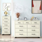 Commode contemporaine Festivo à 9 tiroirs et chiffonnier à 5 tiroirs de 24 pouces, couleur blanc cassé scié : Conforme aux normes de sécurité ASTM, Rangement de chambre