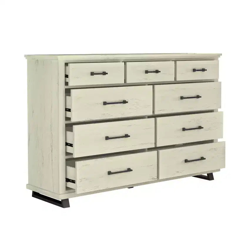 Commode contemporaine Festivo à 9 tiroirs et chiffonnier à 5 tiroirs de 24 pouces, couleur blanc cassé scié : Conforme aux normes de sécurité ASTM, Rangement de chambre