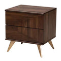 Graceland 2 Drawer Wooden Nightstand Walnut Brown/Gold - Baxton Studio