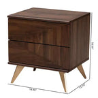 Table de chevet en bois Graceland 2 tiroirs Noyer marron/Doré - Baxton Studio