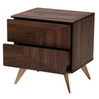 Table de chevet en bois Graceland 2 tiroirs Noyer marron/Doré - Baxton Studio