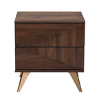 Table de chevet en bois Graceland 2 tiroirs Noyer marron/Doré - Baxton Studio