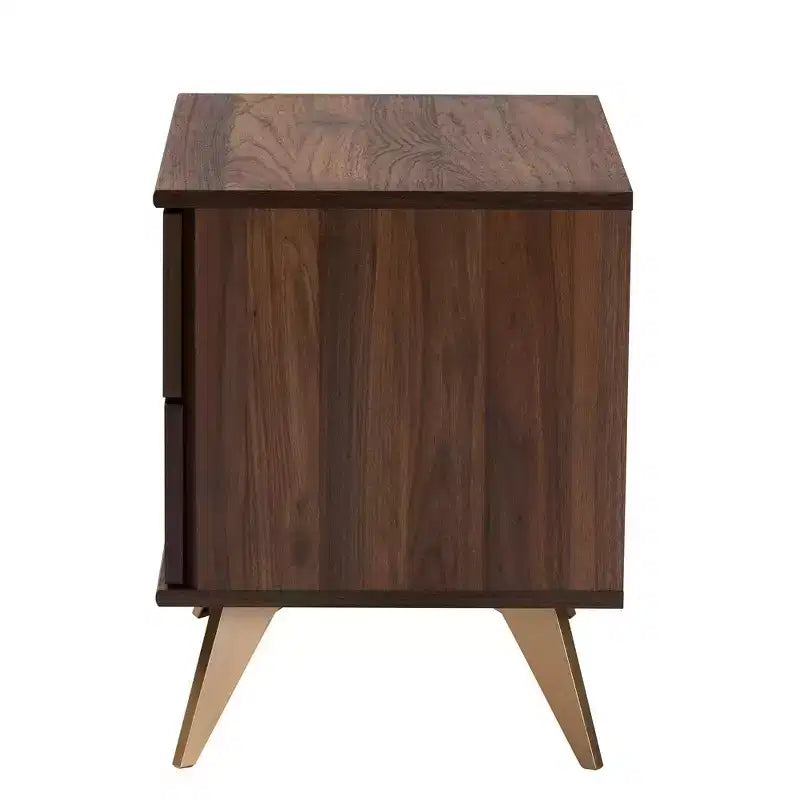 Table de chevet en bois Graceland 2 tiroirs Noyer marron/Doré - Baxton Studio