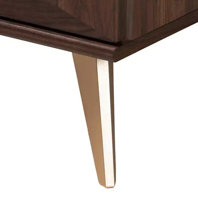 Table de chevet en bois Graceland 2 tiroirs Noyer marron/Doré - Baxton Studio