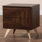 Table de chevet en bois Graceland 2 tiroirs Noyer marron/Doré - Baxton Studio
