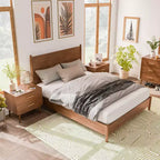HOMES: Inside + Out Ensemble de chambre à coucher 3 pièces Queen Riverstone Mid-Century Modern avec 2 tables de nuit Noyer