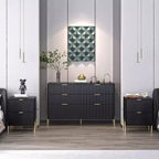 Festivo Ensemble de 2 tables de chevet à 2 tiroirs et d'une commode à 6 tiroirs, style élégance moderne, noir