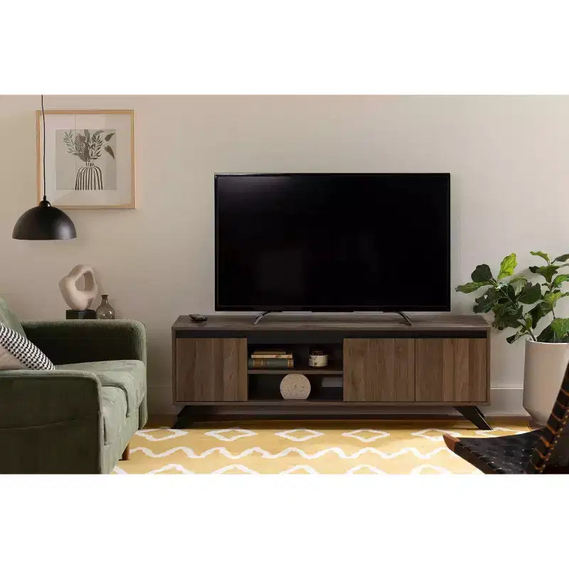 Meuble TV Flam South Shore pour téléviseurs jusqu'à 60", Noyer naturel : Meuble média en panneaux de particules stratifiés