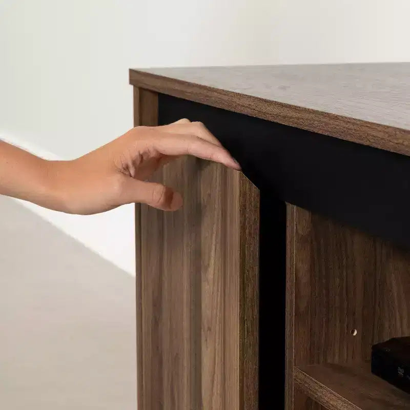 Meuble TV Flam South Shore pour téléviseurs jusqu'à 60", Noyer naturel : Meuble média en panneaux de particules stratifiés