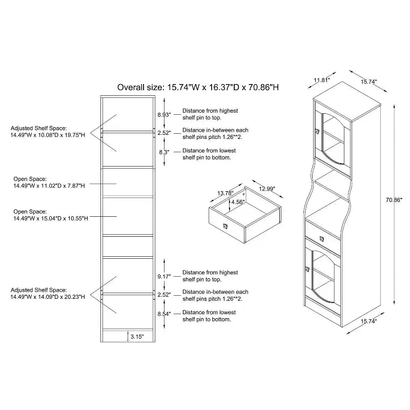 Magasin 24h/24 et 7j/7 – Meuble colonne Jenny 70,8" avec tiroir Espresso : Rangement multimédia de style transitionnel, étagères réglables