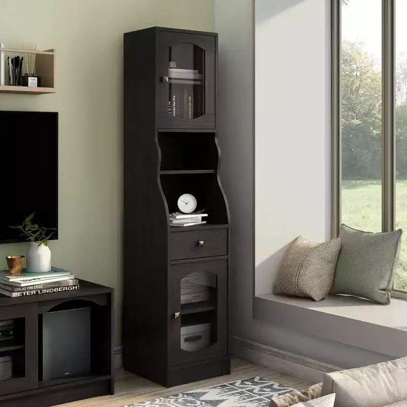 Magasin 24h/24 et 7j/7 – Meuble colonne Jenny 70,8" avec tiroir Espresso : Rangement multimédia de style transitionnel, étagères réglables