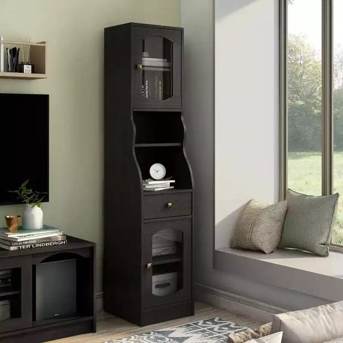 Magasin 24h/24 et 7j/7 – Meuble colonne Jenny 70,8" avec tiroir Espresso : Rangement multimédia de style transitionnel, étagères réglables