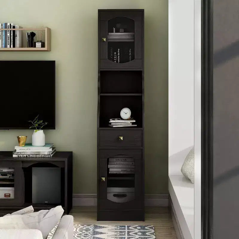 Magasin 24h/24 et 7j/7 – Meuble colonne Jenny 70,8" avec tiroir Espresso : Rangement multimédia de style transitionnel, étagères réglables