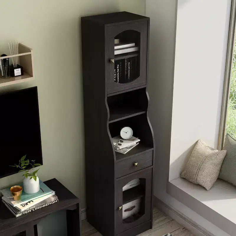 Magasin 24h/24 et 7j/7 – Meuble colonne Jenny 70,8" avec tiroir Espresso : Rangement multimédia de style transitionnel, étagères réglables