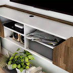 Meuble TV flottant transitionnel Kelvert 24/7 Shop At Home pour téléviseurs jusqu'à : Fixation murale, gestion des câbles, rangement