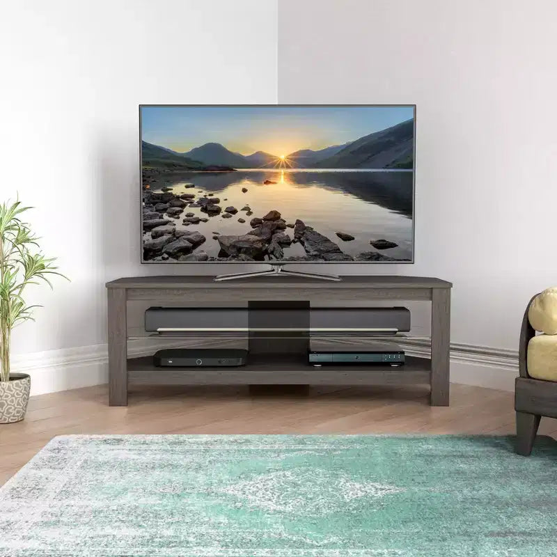 Meuble TV d'angle AVF Calibre pour téléviseurs jusqu'à 55" Gris : Cadre MDF, Étagères ouvertes, Capacité de 40 kg, Largeur de 115 cm