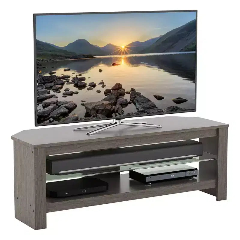 Meuble TV d'angle AVF Calibre pour téléviseurs jusqu'à 55" Gris : Cadre MDF, Étagères ouvertes, Capacité de 40 kg, Largeur de 115 cm
