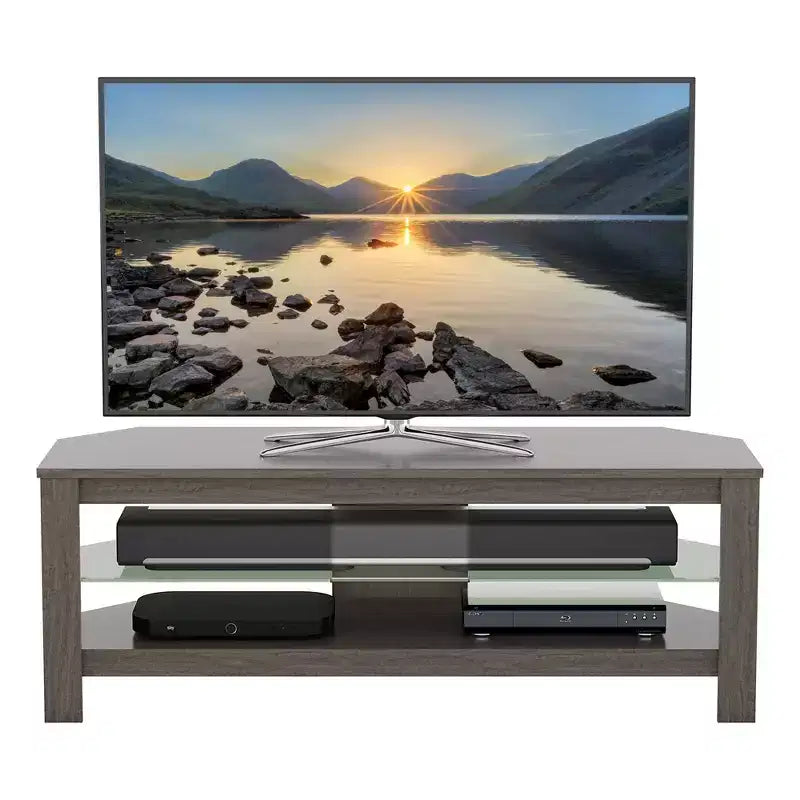 Meuble TV d'angle AVF Calibre pour téléviseurs jusqu'à 55" Gris : Cadre MDF, Étagères ouvertes, Capacité de 40 kg, Largeur de 115 cm