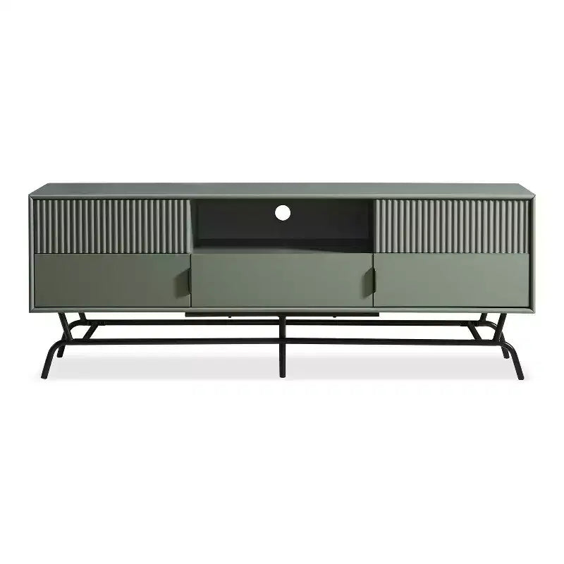Meuble TV moderne 3 tiroirs Meadowgrove pour téléviseurs jusqu'à 65 po avec armoire vert sauge - miBasics : Cadre en métal, gestion des câbles