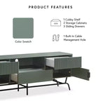 Meuble TV moderne 3 tiroirs Meadowgrove pour téléviseurs jusqu'à 65 po avec armoire vert sauge - miBasics : Cadre en métal, gestion des câbles