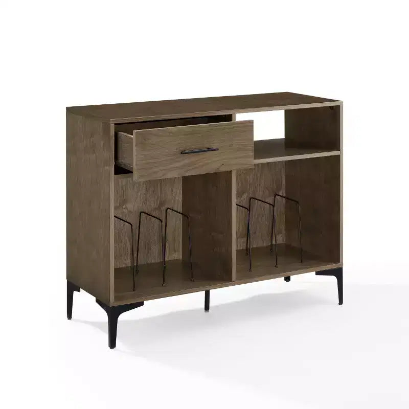 Crosley 40 po Meuble média de rangement pour vinyles Sydney Noyer : Rangement vinyles, Meuble média avec étagères ouvertes