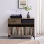 Crosley 40 po Meuble média de rangement pour vinyles Sydney Noyer : Rangement vinyles, Meuble média avec étagères ouvertes