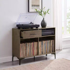 Crosley 40 po Meuble média de rangement pour vinyles Sydney Noyer : Rangement vinyles, Meuble média avec étagères ouvertes