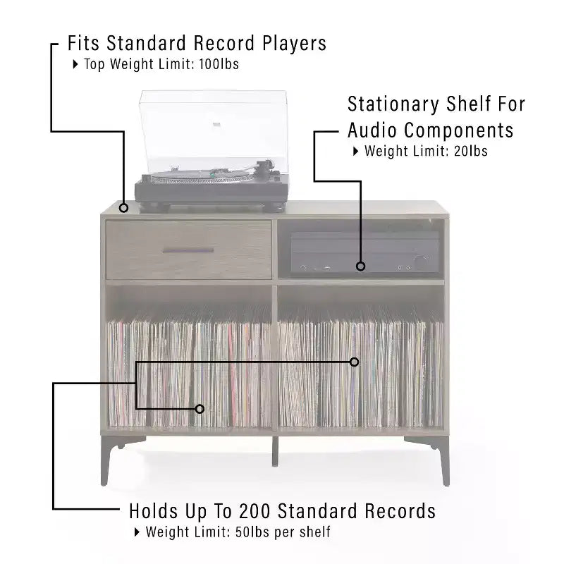 Crosley 40 po Meuble média de rangement pour vinyles Sydney Noyer : Rangement vinyles, Meuble média avec étagères ouvertes