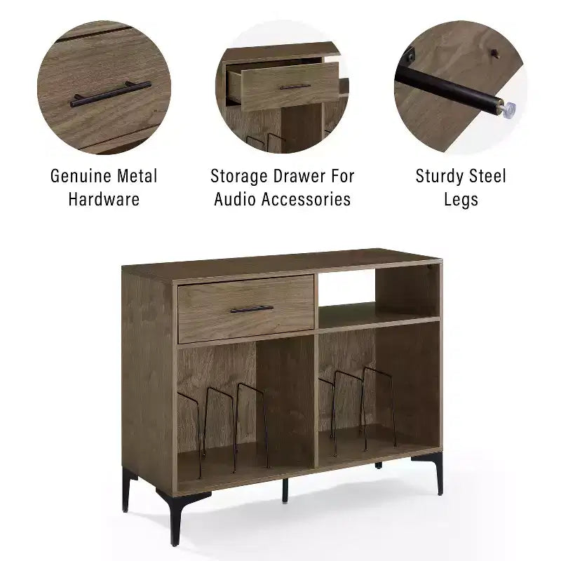 Crosley 40 po Meuble média de rangement pour vinyles Sydney Noyer : Rangement vinyles, Meuble média avec étagères ouvertes