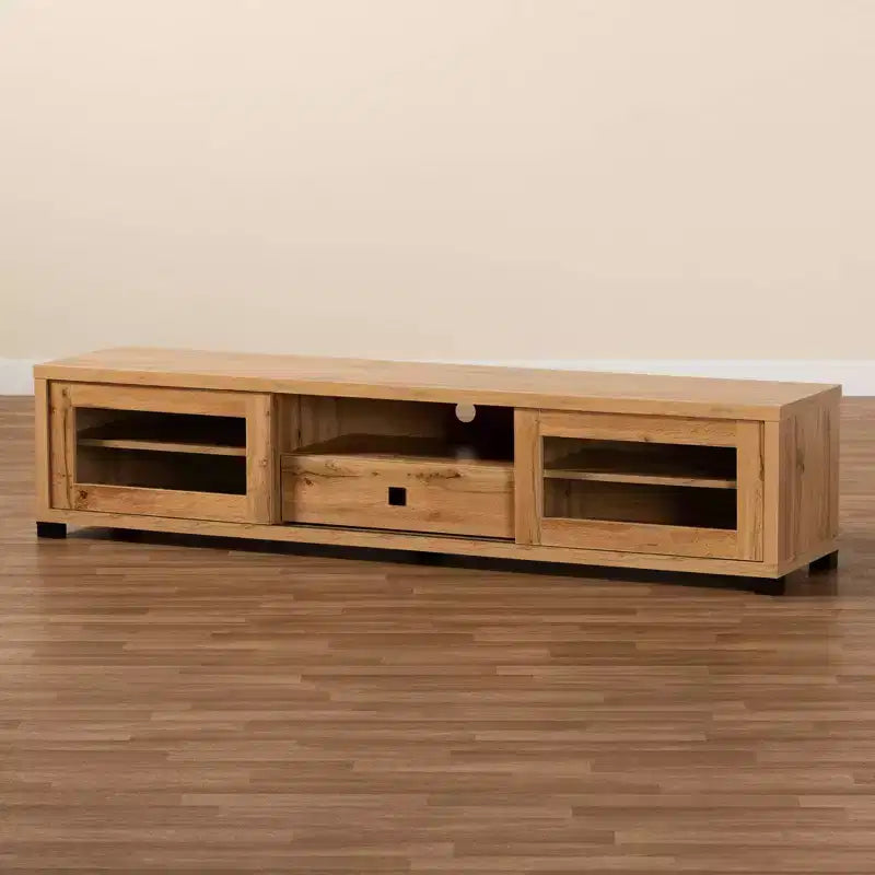 Meuble TV 1 tiroir Beasley Wood pour téléviseurs jusqu'à 65 po Chêne brun/noir - Baxton Studio : Centre de divertissement
