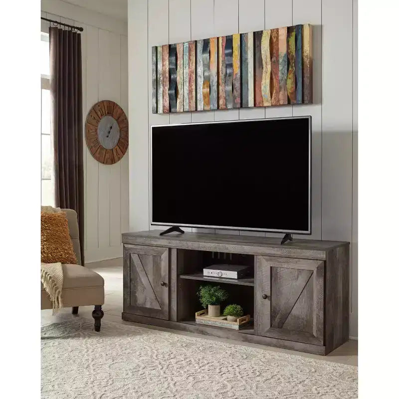 Meuble TV Signature Design by Ashley 60" Wynnlow pour TV jusqu'à 65" Marron/Beige : Meuble multimédia rustique avec gestion des câbles