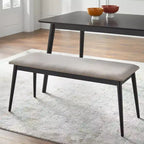 Banc Lifestorey Whitney Mid-Century Moderne Rembourré Noir/Gris : Milieu de siècle moderne, rembourré, cadre en bois d'hévéa